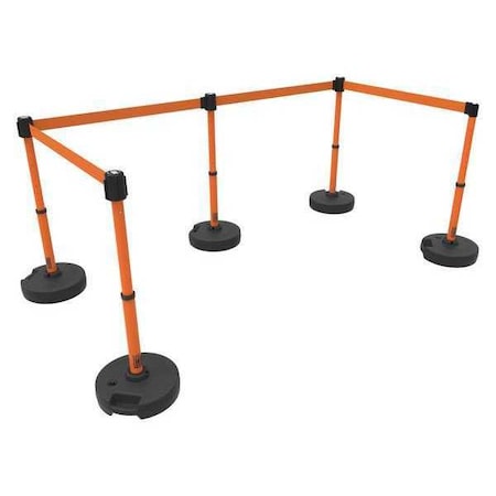 Banner Stakes Barrier Post with Belt, Orange, 15 ft Length, 22 in to 42 in Adjustable Post Height, No Legend PL4503