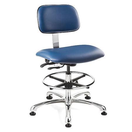 Bevco Cleanroom Task Chair, Vinyl (Antibacterial), Blue, 22 in to 32 in Seat Height, Mushroom Glides 4551C3-BL