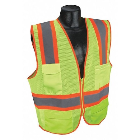 Condor High-Visibility Vest, Type R, ANSI Class 2, U-Block, Silver Stripe, Zipper, Mesh Polyester, Lime, S 53YM32