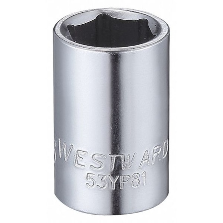 Westward WESTWARD 1/4 in Drive, 3/8" Hex SAE Socket, 6 Points, Steel, Chrome, 3/8 in 53YP81