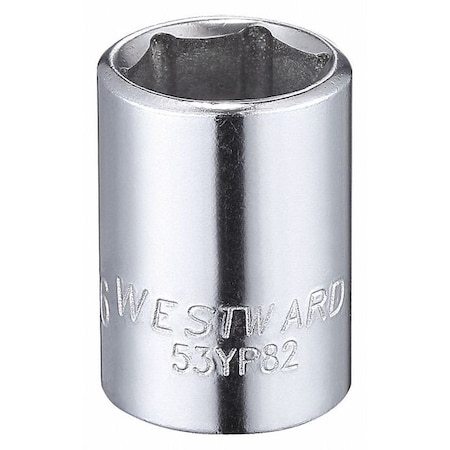Westward WESTWARD 1/4 in Drive, 7/16" Hex SAE Socket, 6 Points, Steel, Chrome, 7/16 in 53YP82