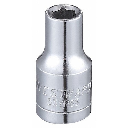 Westward WESTWARD 1/4 in Drive, 4.5mm Hex Metric, Socket, 6 Points, Steel, Chrome, 4.5 mm 53YP86
