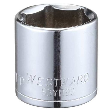 Westward WESTWARD 3/8 in Drive, 24mm Hex Metric, Socket, 6 Points, Steel, Chrome, 24 mm 53YR96