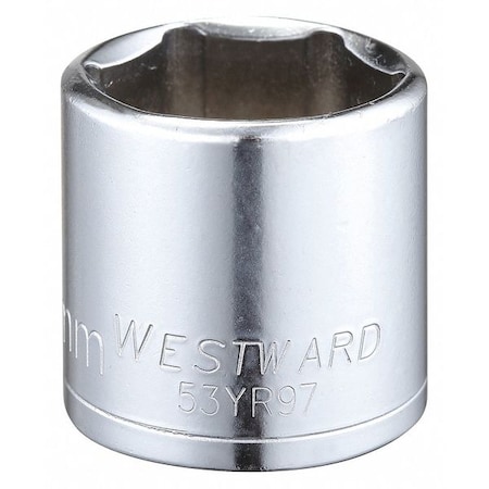 Westward WESTWARD 3/8 in Drive, 25mm Hex Metric Socket, 6 Points, Steel, Chrome, 25 mm 53YR97