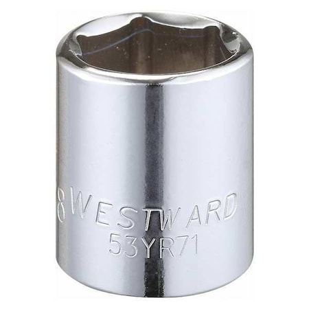 Westward WESTWARD 3/8 in Drive, 5/8" Hex SAE, Socket, 6 Points, Steel, Chrome, 5/8 in 53YR71