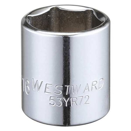 Westward WESTWARD 3/8 in Drive, 11/16" Hex SAE, Socket, 6 Points, Steel, Chrome, 11/16 in 53YR72