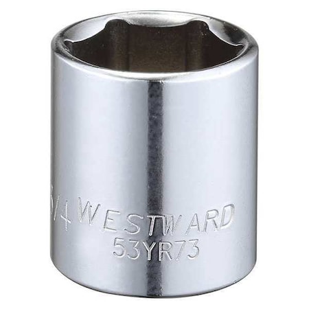 Westward WESTWARD 3/8 in Drive, 3/4" Hex SAE Socket, 6 Points, Steel, Chrome, 3/4 in 53YR73