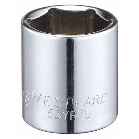 Westward WESTWARD 3/8 in Drive, 7/8" Hex SAE, Socket, 6 Points, Steel, Chrome, 7/8 in 53YR75