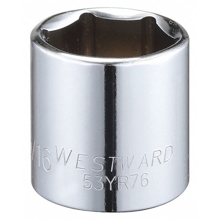 Westward WESTWARD 3/8 in Drive, 15/16" Hex SAE Socket, 6 Points, Steel, Chrome, 15/16 in 53YR76