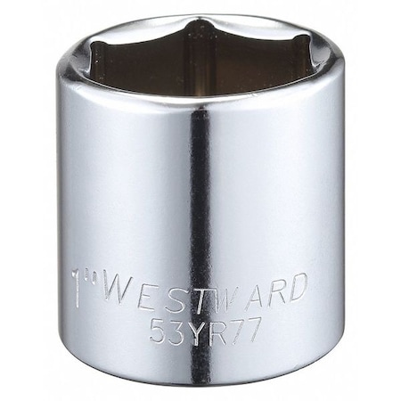 Westward WESTWARD 3/8 in Drive, 1" Hex SAE, Socket, 6 Points, Steel, Chrome, 1 in 53YR77