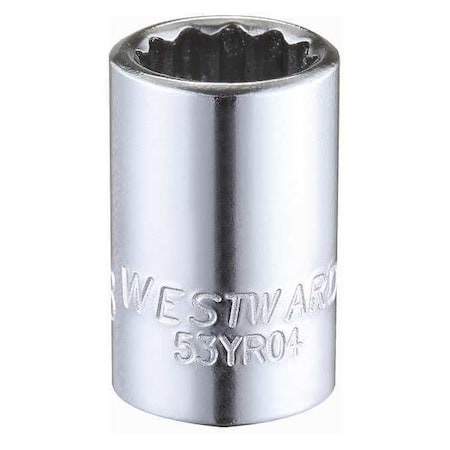 Westward WESTWARD 1/4 in Drive, 3/8" Triple Square SAE, Socket, 12 Points, Steel, Chrome, 3/8 in 53YR04