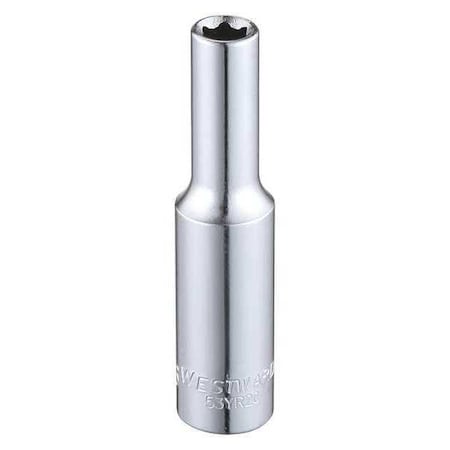 Westward WESTWARD 1/4 in Drive, 3/16" Hex SAE, Socket, 6 Points, Steel, Chrome, 3/16 in 53YR20