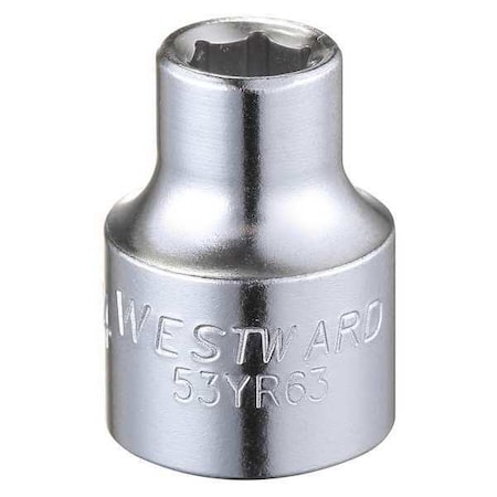 Westward WESTWARD 3/8 in Drive, 1/4" Hex SAE Socket, 6 Points, Steel, Chrome, 1/4 in 53YR63