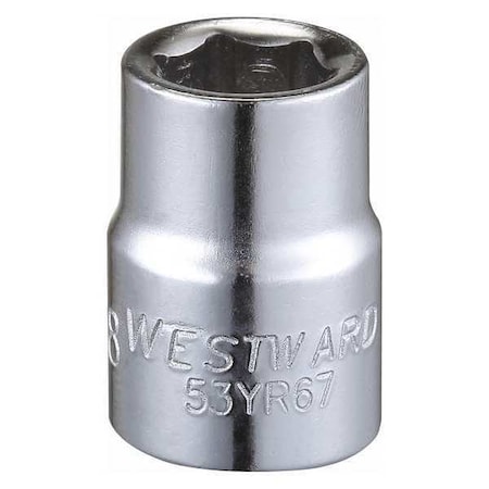 Westward WESTWARD 3/8 in Drive, 3/8" Hex SAE, Socket, 6 Points, Steel, Chrome, 3/8 in 53YR67