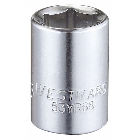 Westward WESTWARD 3/8 in Drive, 7/16" Hex SAE, Socket, 6 Points, Steel, Chrome, 7/16 in 53YR68