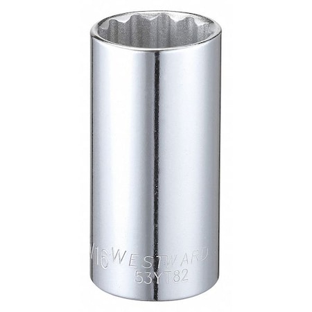 Westward WESTWARD 3/8 in Drive, 15/16" Triple Square SAE Socket, 12 Points, Steel, Chrome, 15/16 in 53YT82