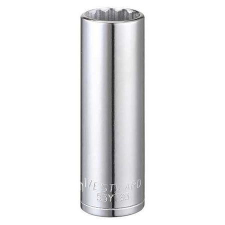 WESTWARD 3/8 in Drive, 15mm Triple Square Metric Socket, 12 Points,  Steel, Chrome, 15 mm