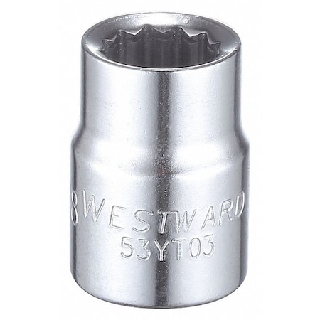 Westward WESTWARD 3/8 in Drive, 3/8" Triple Square SAE Socket, 12 Points, Steel, Chrome, 3/8 in 53YT03