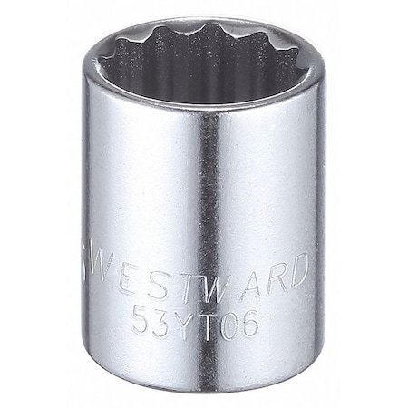 Westward WESTWARD 3/8 in Drive, 9/16" Triple Square SAE, Socket, 12 Points, Steel, Chrome, 9/16 in 53YT06