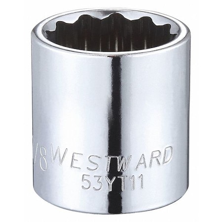 Westward WESTWARD 3/8 in Drive, 7/8" Triple Square SAE Socket, 12 Points, Steel, Chrome, 7/8 in 53YT11