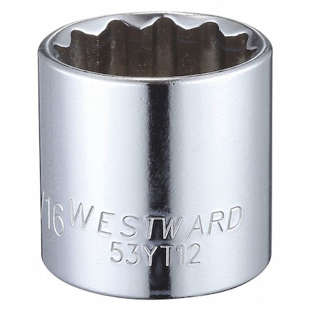 Westward WESTWARD 3/8 in Drive, 15/16" Triple Square SAE, Socket, 12 Points, Steel, Chrome, 15/16 in 53YT12