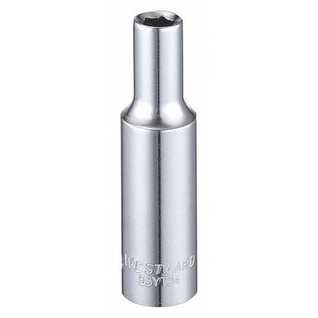 Westward WESTWARD 3/8 in Drive, 1/4" Hex SAE, Socket, 6 Points, Steel, Chrome, 1/4 in 53YT34