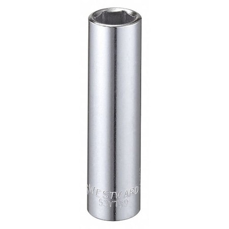 Westward WESTWARD 3/8 in Drive, 7/16" Hex SAE Socket, 6 Points, Steel, Chrome, 7/16 in 53YT39
