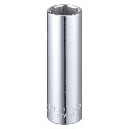 Westward WESTWARD 3/8 in Drive, 9/16" Hex SAE Socket, 6 Points, Steel, Chrome, 9/16 in 53YT41