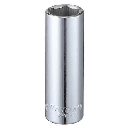 Westward WESTWARD 3/8 in Drive, 5/8" Hex SAE Socket, 6 Points, Steel, Chrome, 5/8 in 53YT42
