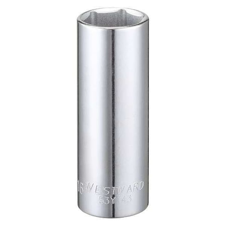 Westward WESTWARD 3/8 in Drive, 11/16" Hex SAE Socket, 6 Points, Steel, Chrome, 11/16 in 53YT43