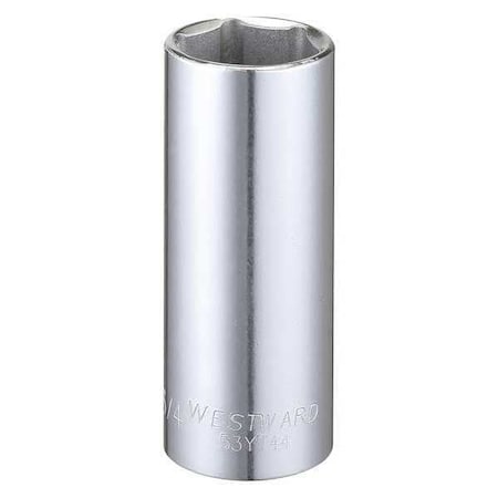 Westward WESTWARD 3/8 in Drive, 3/4" Hex SAE, Socket, 6 Points, Steel, Chrome, 3/4 in 53YT44
