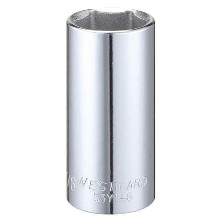 Westward WESTWARD 3/8 in Drive, 7/8" Hex SAE Socket, 6 Points, Steel, Chrome, 7/8 in 53YT46