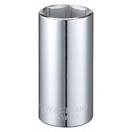 Westward WESTWARD 3/8 in Drive, 15/16" Hex SAE, Socket, 6 Points, Steel, Chrome, 15/16 in 53YT47