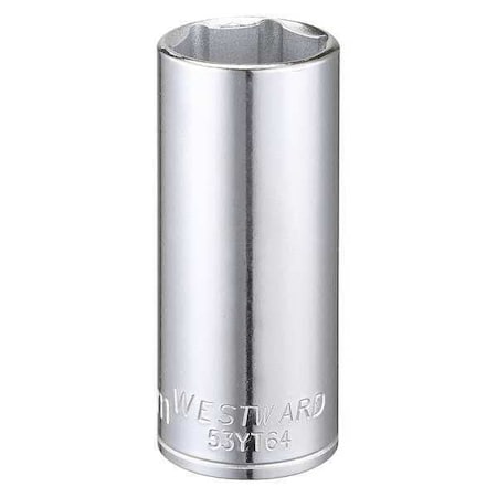 Westward WESTWARD 3/8 in Drive, 21mm Hex Metric Socket, 6 Points, Steel, Chrome, 21 mm 53YT64