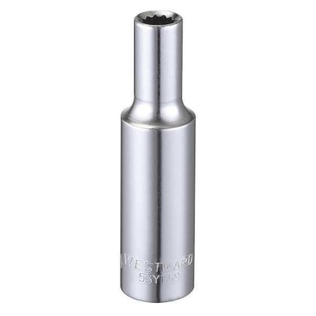 Westward WESTWARD 3/8 in Drive, 1/4" Triple Square SAE, Socket, 12 Points, Steel, Chrome, 1/4 in 53YT69
