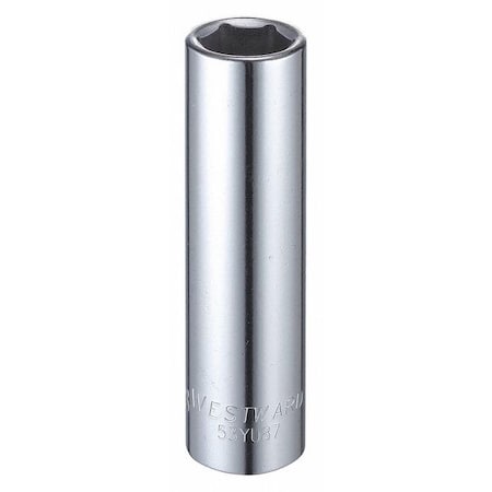 Westward WESTWARD 1/2 in Drive, 5/8" Hex SAE Socket, 6 Points, Steel, Chrome, 5/8 in 53YU87