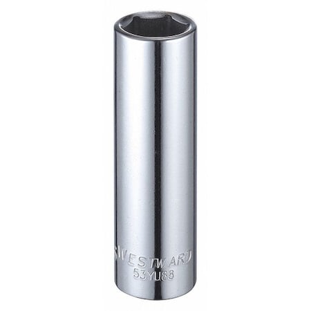 Westward WESTWARD 1/2 in Drive, 11/16" Hex SAE, Socket, 6 Points, Steel, Chrome, 11/16 in 53YU88