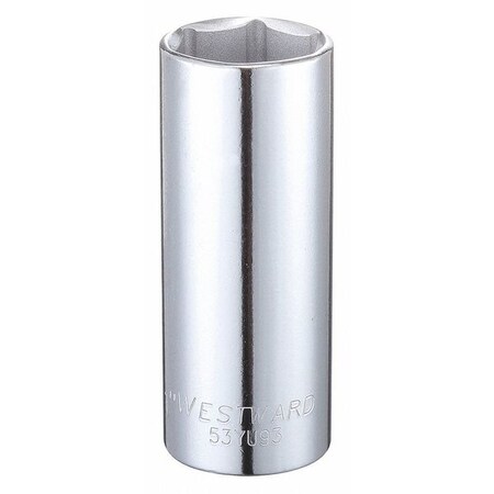Westward WESTWARD 1/2 in Drive, 1" Hex SAE Socket, 6 Points, Steel, Chrome, 1 in 53YU93