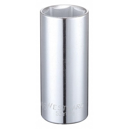 Westward WESTWARD 1/2 in Drive, 1-1/16" Hex SAE, Socket, 6 Points, Steel, Chrome, 1 1/16 in 53YU94