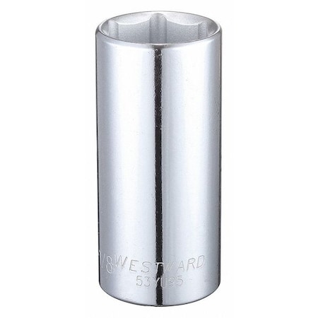 Westward WESTWARD 1/2 in Drive, 1-1/8" Hex SAE Socket, 6 Points, Steel, Chrome, 1 1/8 in 53YU95