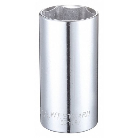 Westward WESTWARD 1/2 in Drive, 1-1/4" Hex SAE Socket, 6 Points, Steel, Chrome, 1 1/4 in 53YU97