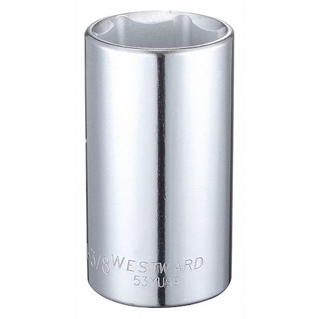 Westward WESTWARD 1/2 in Drive, 1-3/8" Hex SAE Socket, 6 Points, Steel, Chrome, 1 3/8 in 53YU99