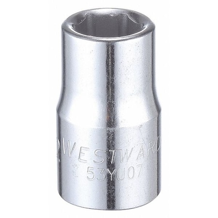 Westward WESTWARD 1/2 in Drive, 1/2" Hex SAE, Socket, 6 Points, Steel, Chrome, 1/2 in 53YU07