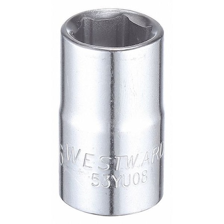 Westward WESTWARD 1/2 in Drive, 9/16" Hex SAE, Socket, 6 Points, Steel, Chrome, 9/16 in 53YU08