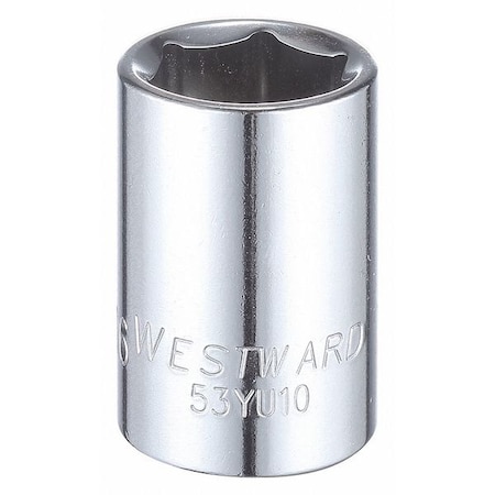 Westward WESTWARD 1/2 in Drive, 11/16" Hex SAE Socket, 6 Points, Steel, Chrome, 11/16 in 53YU10
