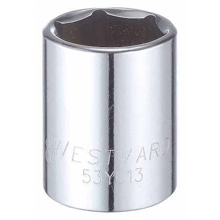 Westward WESTWARD 1/2 in Drive, 7/8" Hex SAE, Socket, 6 Points, Steel, Chrome, 7/8 in 53YU13