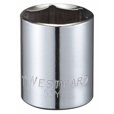 Westward WESTWARD 1/2 in Drive, 1" Hex SAE, Socket, 6 Points, Steel, Chrome, 1 in 53YU15