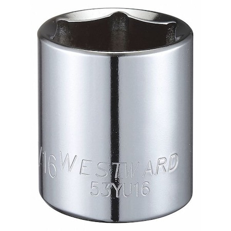 Westward WESTWARD 1/2 in Drive, 1-1/16" Hex SAE Socket, 6 Points, Steel, Chrome, 1 1/16 in 53YU16