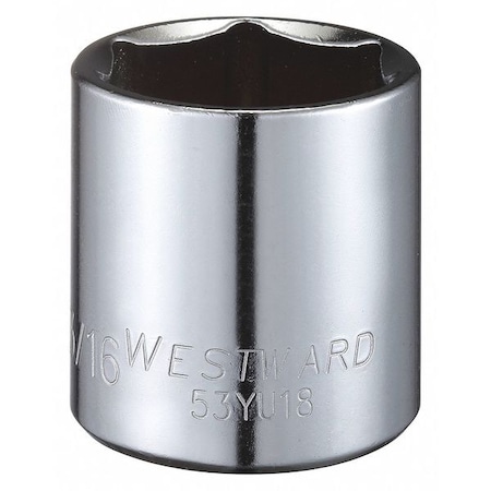 Westward WESTWARD 1/2 in Drive, 1-3/16" Hex SAE, Socket, 6 Points, Steel, Chrome, 1 3/16 in 53YU18