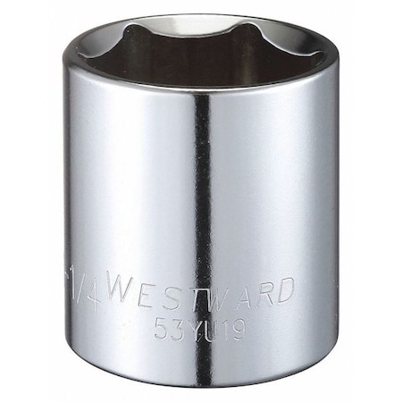 Westward WESTWARD 1/2 in Drive, 1-1/4" Hex SAE, Socket, 6 Points, Steel, Chrome, 1 1/4 in 53YU19